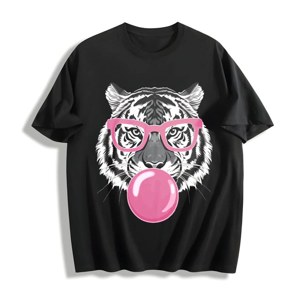 Tiger & Bubble Gum Cotton T-Shirt in Black