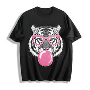 Tiger & Bubble Gum Cotton T-Shirt in Black