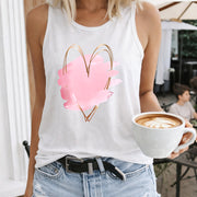 Pink Heart Brush Stroke Women's Color Cotton Tank Top in White