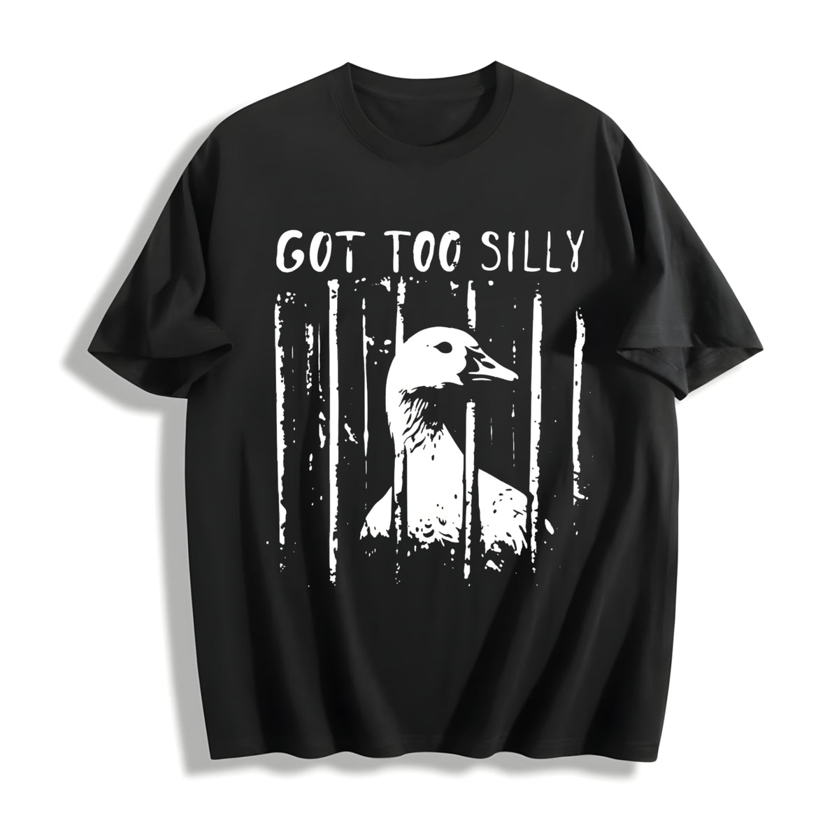 Unhinged Goose Got Too Silly Jail Meme Boxy DTG Cotton T-Shirt in Black