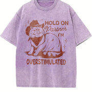 Retro Sarcastic Cat 90s Vintage Washed T-Shirt in Purple