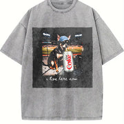 Cat at a Baseball Game I Live Here Now Vintage Washed T-Shirt in Gray