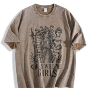 Girls Will Be Girls Medusa and Batik vintage washed oversized T-shirt in Brown