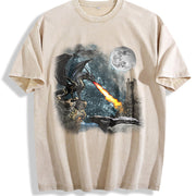 Dragon Castle Dark Art Vintage Washed T-Shirt in Beige