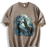 Two Dinosaur T Rex Moon Vintage Washed T-Shirt in Brown