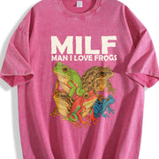 Milf Man I Love Frogs 90s Vintage Washed T-Shirt in Red