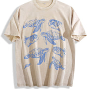 Sea Turtle 90s Tattoo Vintage Washed T-Shirt in Beige