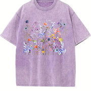 Pressed Flowers for Gardener Vintage Washed T-Shirt in Purple