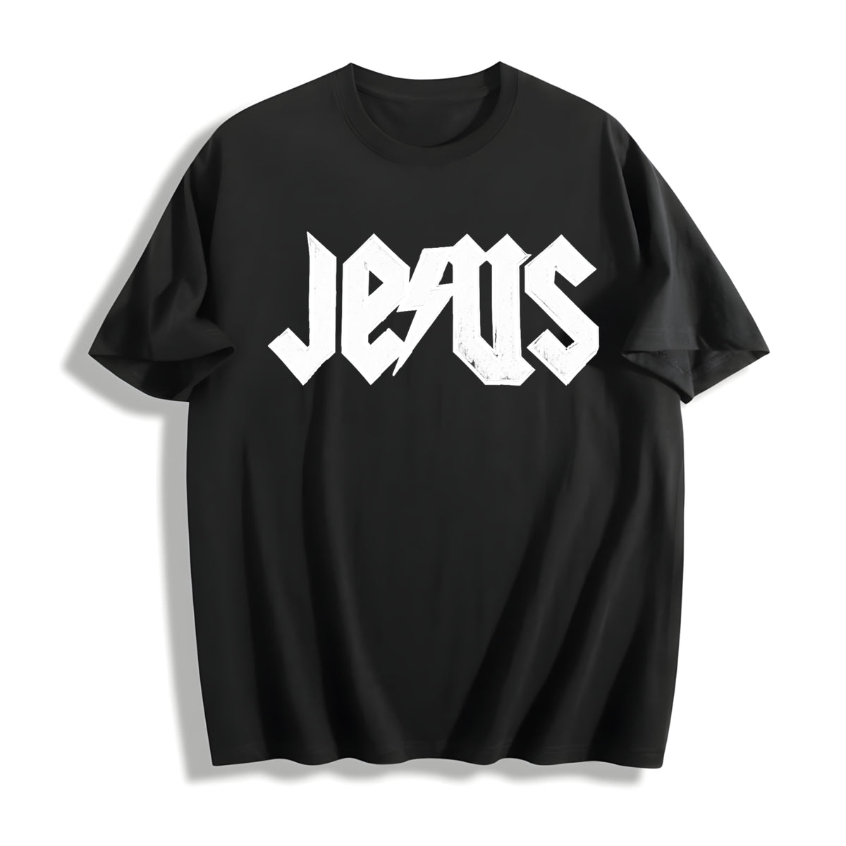 Jesus Embroidered Christian Cotton T-Shirt in Black