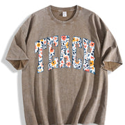 Floral Teach Teacher Vintage Washed T-Shirt in Brown