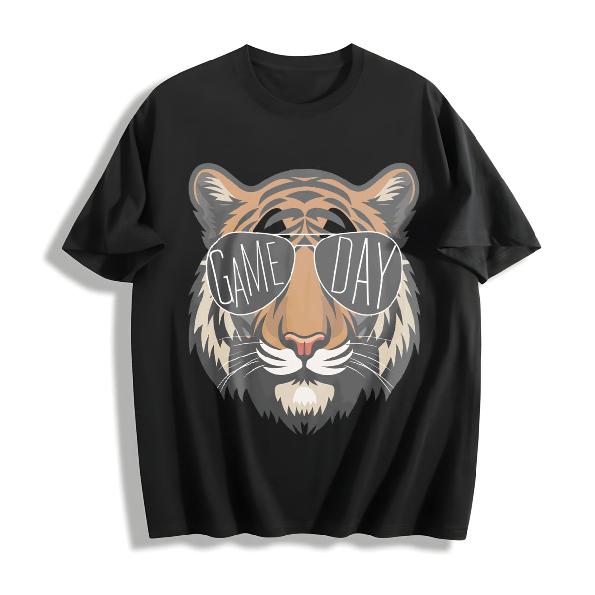 Tigers with Game Day Glasses Game Day Mascot Cotton T-Shirt in Black