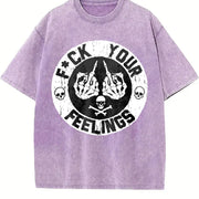 F*ck Your Feelings Skull Vintage Washed T-Shirt in Purple