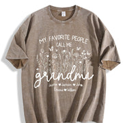 Custom Grandma with Kids Names Vintage Washed T-Shirt in Brown