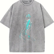 Neon Evangelion Anime Manga vintage washed oversized T-shirt in Gray
