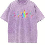 Weed Cannabis Marijuana Leaf Heartbeat Stoner Tie Dye vintage washed oversized T-shirt in Purple