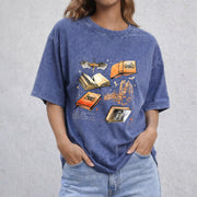 Fourth Wing Series For Fans vintage washed oversized T-shirt in Blue
