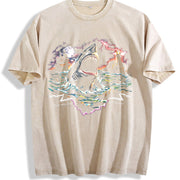 Great White Shark 90s Vintage Washed T-Shirt in Beige