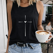 Minimal Cross Heart Women's Color Cotton Tank Top in Black
