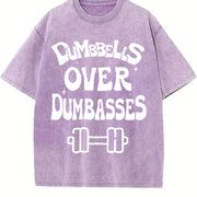 Dumbbells over dumbasses Muscle mommy Weight Lifting vintage washed oversized T-shirt in Purple
