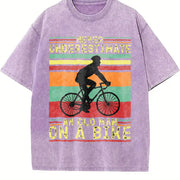 Never Underestimate an Old Man on a Bike Vintage Washed T-Shirt in Purple