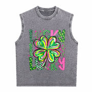 Lucky Shamrock St Patrick’s Day Vintage Washed Tank Top in Gray