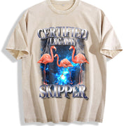 Certified Leg Day Skipper 90s Vintage Washed T-Shirt in Beige