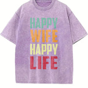 Happy Wife Happy Life Vintage Washed T-Shirt in Purple