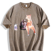 100 Pure with Retro Street Vintage Washed T-Shirt in Brown