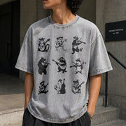 Animals Playing Music Vintage Washed T-Shirt in Gray