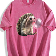 Grunge Vibes for Urban Explorers: Hedgehog in Pink Shades Vintage Washed T-Shirt in Red