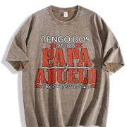 Tengo Dos Titulos Papa Abuelo Spanish Father's Day Vintage Washed T-Shirt in Brown