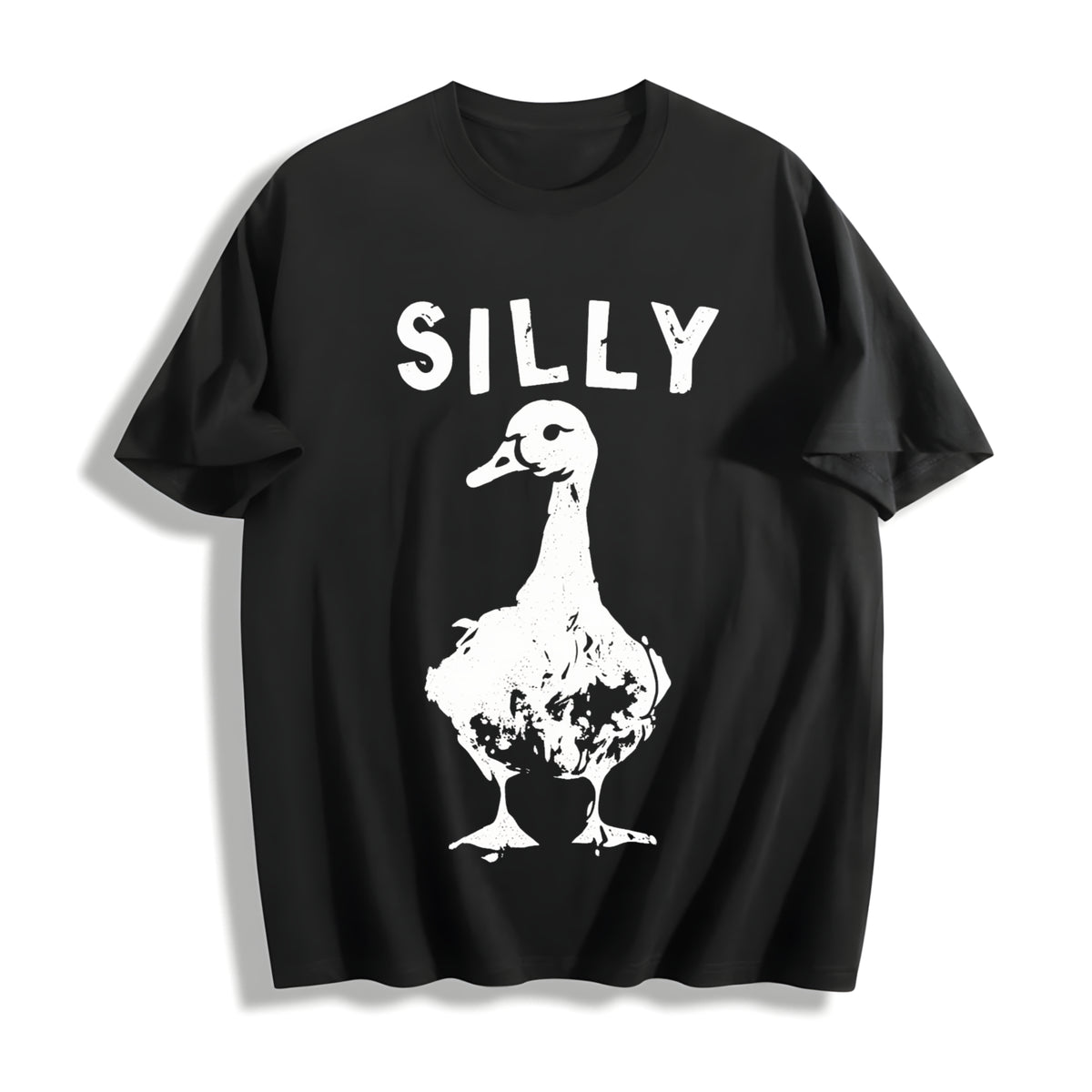 Silly Goose Distressed Boxy Classic Animal Meme Y2K Cotton T-Shirt in Black
