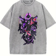 Retro Limited Sung Jin Woo Bellion - Solo Leveling Wash vintage washed oversized T-shirt in Gray