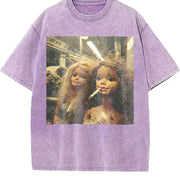 Two Smoking Glam Dolls Vintage Washed T-Shirt in Purple