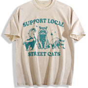 Support Local Street Cats Raccoon Retro 90s vintage washed oversized T-shirt in Beige