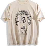 Praying Nun Tattoo Art Inspired Glory Threads Faith & vintage washed oversized T-shirt in Beige