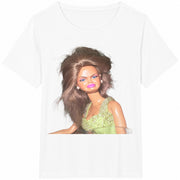 Messy Hair Doll Portrait Cotton T-Shirt in White