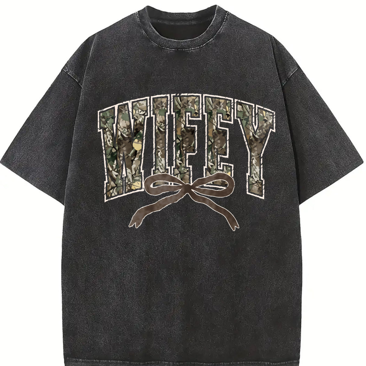 Hunting Wifey Varsity Wifey Camo For Wife vintage washed oversized T-shirt in Black