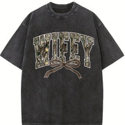 Hunting Wifey Varsity Wifey Camo For Wife vintage washed oversized T-shirt in Black