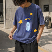 Statement: Black with Text Vintage Washed T-Shirt in Blue
