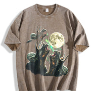 Triceratops Howling to Moon 90s Vintage Washed T-Shirt in Brown