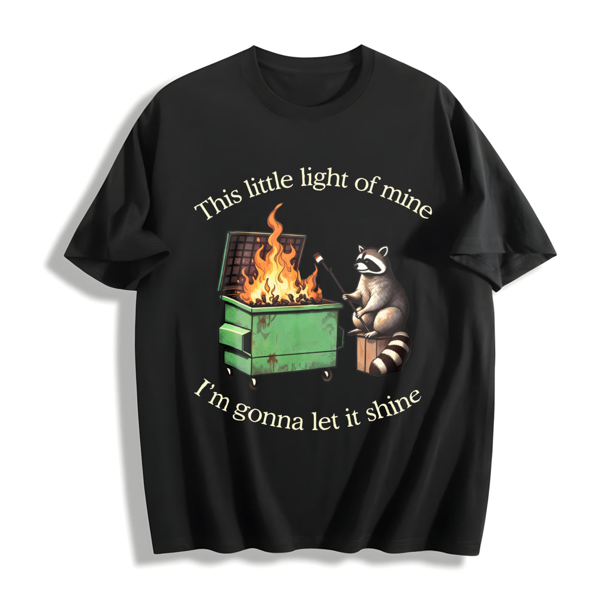 Raccoon Dumpster Fire Cotton T-Shirt in Black