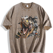 Retro 90s T-rex Dino Retro 2000s Nature Dinosaur Vintage Washed T-Shirt in Brown