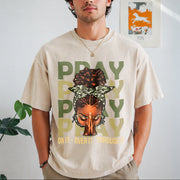 Pray on It Pray Over It Black Woman Afro Christian Sayings Vintage Washed T-Shirt in Beige