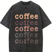 Retro with Coffee (Brownwhite Lettering) Vintage Washed T-Shirt in Black