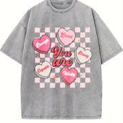 Valentine's Day Loose- Basic Stylish Vintage Washed T-Shirt in Gray