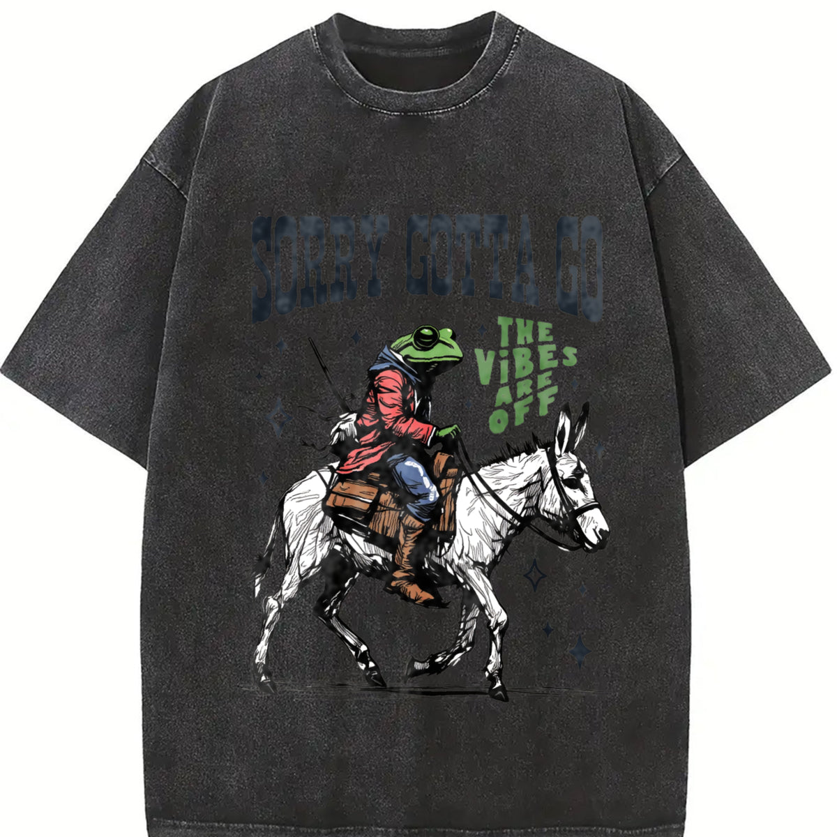 Retro Frog the Vibes Are Off 90s Vintage Washed T-Shirt in Black