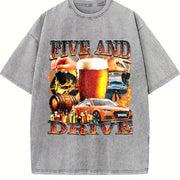 Five and Drive 90s Bootleg Meme Beer Vintage Washed T-Shirt in Gray