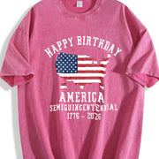 Patriotic Happy Birthday America Vintage Washed T-Shirt in Red