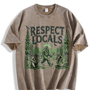 Retro Big Foot Respect Locals 90s Vintage Washed T-Shirt in Brown